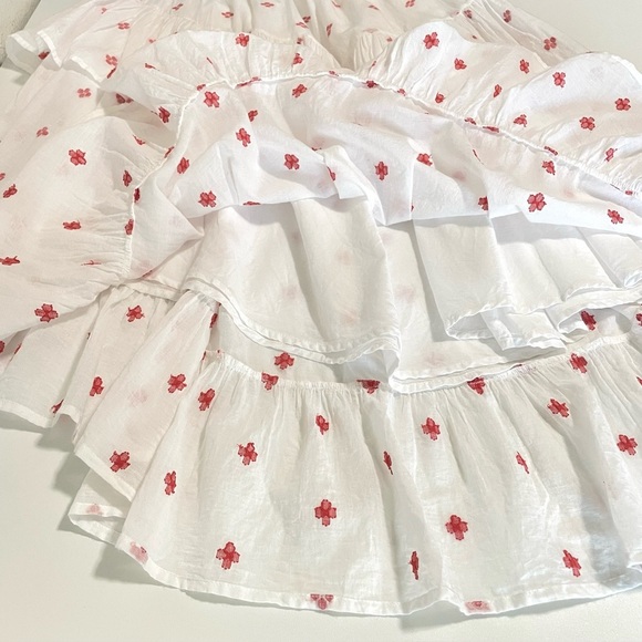 Anaak Delá Embroidered Asymmetrical Ruffle Midi Skirt Rouge Blanc Jamdani 0 XS - Picture 11 of 16